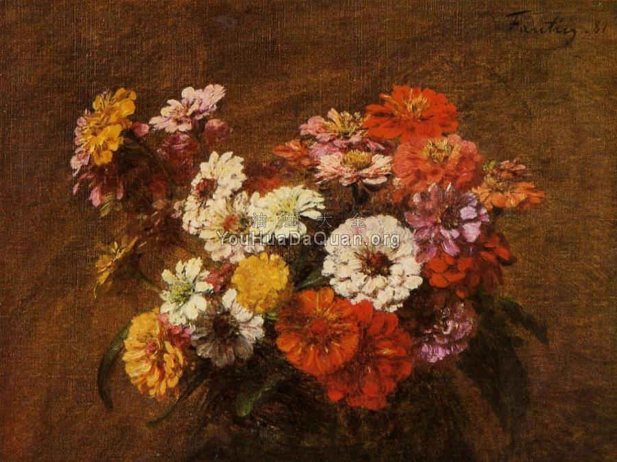 Zinnias in a Vase - 亨利·方丹·拉图尔